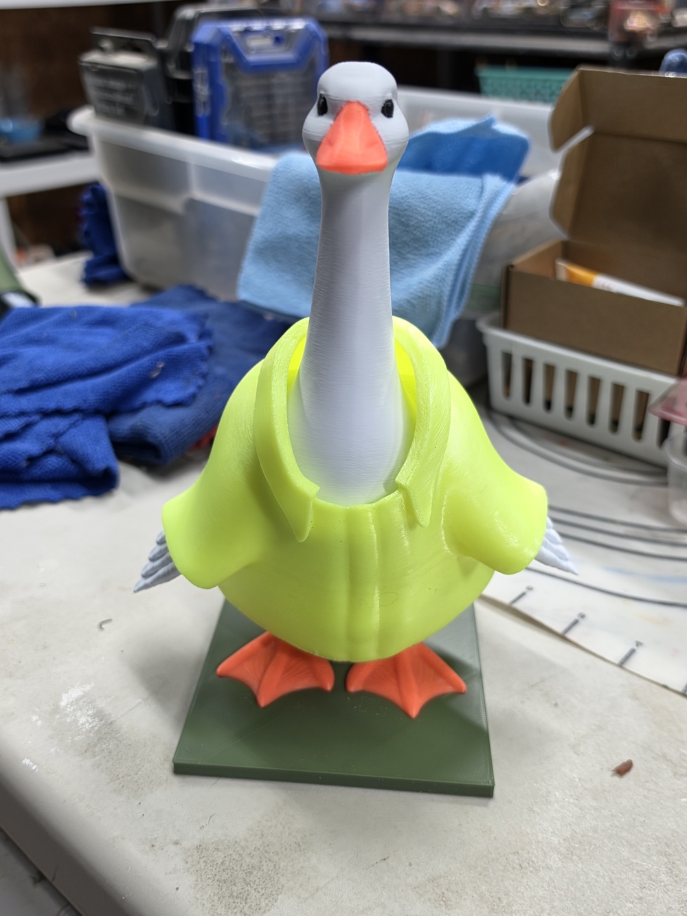 Decorative Geese Figurine in Neon Yellow Raincoat